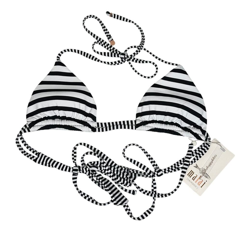 Malai NWT Sailor Stripe Triangle Bikini Top L Black White Triple Strap Nautical